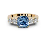 5 Stone Engagement Ring Setting for Fancy Blue Cushion Cut Center with Equal Close-Set Accents and Prong Head in Yellow Gold