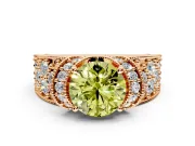 Pave Engagement Ring Setting for Fancy Yellow Round Cut Center with Curved Accent Rows, Openwork and Prong Head in Rose Gold