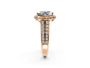 Large Accent Halo Engagement Ring Setting for Fancy Blue Princess Cut Center with Pave Split Shank and Prong Head in Rose Gold