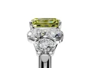 Cluster Engagement Ring Setting for Fancy Yellow Emerald Cut Center with Round Cut Accent Frame and Prong Head in Sterling Silver