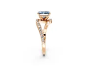 Solitaire Engagement Ring Setting for Fancy Blue Radiant Cut Center with Pave Bypass Swirl Band and Prong Head in Rose Gold