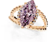 Halo Engagement Ring Setting for Fancy Pink Marquise Center with Rope Twist Split Shank and Prong Head in Rose Gold
