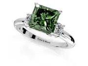 3 Stone Engagement Ring Setting for Fancy Green Princess Cut Center with Wide Plain Band and Prong Head in Sterling Silver