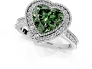 Halo Engagement Ring Setting for Fancy Green Heart-Shaped Center with Milgrain Pave Band and Bezel Head in Platinum