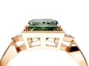 Cluster Engagement Ring Setting for Fancy Green Princess Cut Center with Milgrain Shoulder Clusters and Prong Head in Rose Gold
