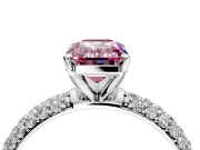 Solitaire Engagement Ring Setting for Fancy Pink Emerald Cut Center with Domed Multi-Row Pave Band and Prong Head in White Gold