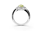 Small-Accent Cluster Halo Engagement Ring Setting for Fancy Yellow Pear-Shaped Center with Plain Band and Prong Head in Sterling Silver