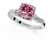 Bar-Set Engagement Ring Setting for Fancy Pink Cushion Cut Center with Tapered Baguette Accents and Prong Head in Sterling Silver