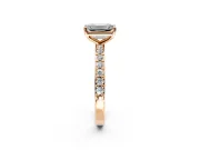Solitaire Engagement Ring Setting for Emerald Cut Center with Round Cut Pave Band and Prong Head in Rose Gold