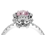Halo Engagement Ring Setting for Fancy Pink Pear-Shaped Center with Openwork Halo, Pave Band and Prong Head in White Gold