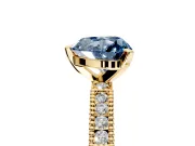 Solitaire Engagement Ring Setting for Fancy Blue Heart-Shaped Center with Milgrain-Edged Pave Band and Prong Head in Yellow Gold
