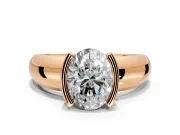 Tension Engagement Ring Setting for Oval Center with Wide Flat Band and Tension Head in Rose Gold