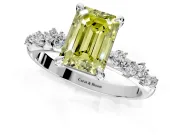 Solitaire Engagement Ring Setting for Fancy Yellow Emerald Cut Center with Trailing Leaf Accent Band and Prong Head in Sterling Silver