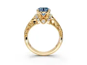 Solitaire Engagement Ring Setting for Fancy Blue Round Cut Center with Filigree Accent Basket and Prong Head in Yellow Gold