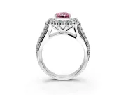 Large Accent Halo Engagement Ring Setting for Fancy Pink Radiant Cut Center with Pave Split Shank and Prong Head in Platinum