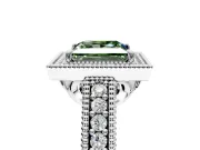 Milgrain Halo Engagement Ring Setting for Fancy Green Princess Cut Center with Pave Band and Prong Head in Platinum