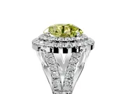 Double Halo Engagement Ring Setting for Fancy Yellow Round Cut Center with Narrow Pave Split Shank and Prong Head in Platinum