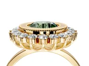 Halo Engagement Ring Setting for Fancy Green Round Cut Center with Milgrain Bezel Rim, Plain Band and Prong Head in Yellow Gold