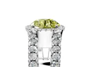 Halo Engagement Ring Setting for Fancy Yellow Round Cut Center with Wide-Open Pave Split Shank and Prong Head in Platinum