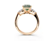 3 Stone Engagement Ring Setting for Fancy Green Princess Cut Center with Large Pear-Shaped Accents and Prong Head in Rose Gold