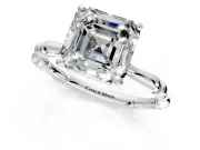 Solitaire Engagement Ring Setting for Asscher Cut Center with Bamboo Band and Prong Head in Platinum
