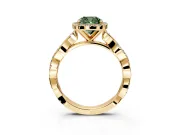 Halo Engagement Ring Setting for Fancy Green Cushion Cut Center with Pave and Plain Twist Band and Prong Head in Yellow Gold