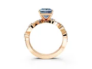 Solitaire Engagement Ring Setting for Fancy Blue Princess Cut Center with Bar-Station Pave Twist and Prong Head in Rose Gold