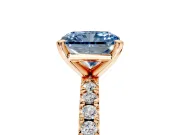Solitaire Engagement Ring Setting for Fancy Blue Radiant Cut Center with Fine Pave Band and Claw Prong Head in Rose Gold