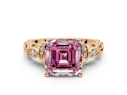 Solitaire Engagement Ring Setting for Fancy Pink Asscher Cut Center with Filigree Band and Prong Head in Rose Gold
