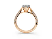 Solitaire Engagement Ring Setting for Heart-Shaped Center with Multi-Row Accents and Prong Head in Rose Gold