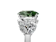 Leaf Cluster Engagement Ring Setting for Fancy Green Oval Center with Marquise Accents and Prong Head in Sterling Silver