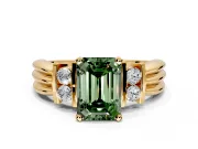 Solitaire Engagement Ring Setting for Fancy Green Emerald Cut Center with Grooved Bar Accent Band and Prong Head in Yellow Gold