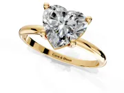 Minimalist Solitaire Engagement Ring Setting for Heart-Shaped Center with Thin Band and Prong Head in Yellow Gold