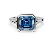 Solitaire Engagement Ring Setting for Fancy Blue Asscher Cut Center with V Split Shank and Bezel Head in Platinum