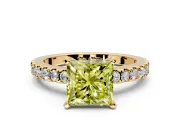 Solitaire Engagement Ring Setting for Fancy Yellow Princess Cut Center with Single Row Accent Band and Prong Head in Yellow Gold