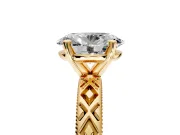 Solitaire Engagement Ring Setting for Oval Center with Milgrain X Pattern Band and Prong Head in Yellow Gold