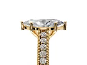 Solitaire Engagement Ring Setting for Marquise Center with Engraved Pave Band and Prong Head in Yellow Gold