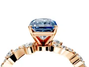 Solitaire Engagement Ring Setting for Fancy Blue Radiant Cut Center with Bar-Station Pave Twist and Prong Head in Rose Gold