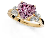 Solitaire Engagement Ring Setting for Fancy Pink Heart-Shaped Center with Marquise Flower Shoulders and Prong Head in Yellow Gold