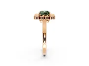 Cluster Halo Engagement Ring Setting for Fancy Green Cushion Cut Center with Milgrain Bezel Accents and Prong Head in Rose Gold