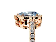 Accent Halo Engagement Ring Setting for Fancy Blue Pear-Shaped Center with Full-Length Pave Band and Prong Head in Rose Gold
