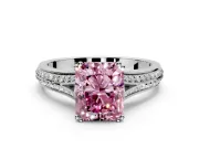 Solitaire Engagement Ring Setting for Fancy Pink Radiant Cut Center with Pave Rail Split Shank and Prong Head in White Gold