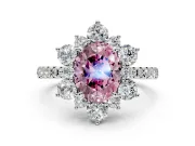Floral Halo Engagement Ring Setting for Fancy Pink Oval Center with Pave Accents and Prong Head in Platinum