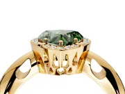 Halo Engagement Ring Setting for Fancy Green Heart-Shaped Center with Tapered Plain Band and Prong Head in Yellow Gold