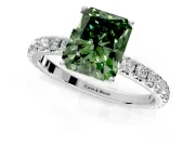 Solitaire Engagement Ring Setting for Fancy Green Radiant Cut Center with Large Accent Band and Prong Head in Platinum