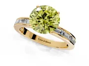 Solitaire Engagement Ring Setting for Fancy Yellow Round Cut Center with Channel Baguette Band and Prong Head in Yellow Gold