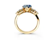 Cluster Engagement Ring Setting for Fancy Blue Heart-Shaped Center with 2-Row Shoulder Clusters and Prong Head in Yellow Gold