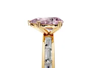 Solitaire Engagement Ring Setting for Fancy Pink Pear-Shaped Center with Channel Baguette Band and Prong Head in Yellow Gold