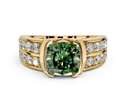 Bezel Engagement Ring Setting for Fancy Green Cushion Cut Center with Wide Channel-Set Band and Bezel Head in Yellow Gold