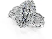Milgrain Halo Engagement Ring Setting for Marquise Center with Shoulder Bezels and Prong Head in Sterling Silver
